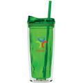 16 Oz. Apple Green Geo Tumbler Cup W/Straw